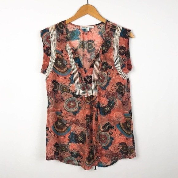 Daniel Rainn Floral Paisley Short Sleeve Blouse S Small - Picture 1 of 6